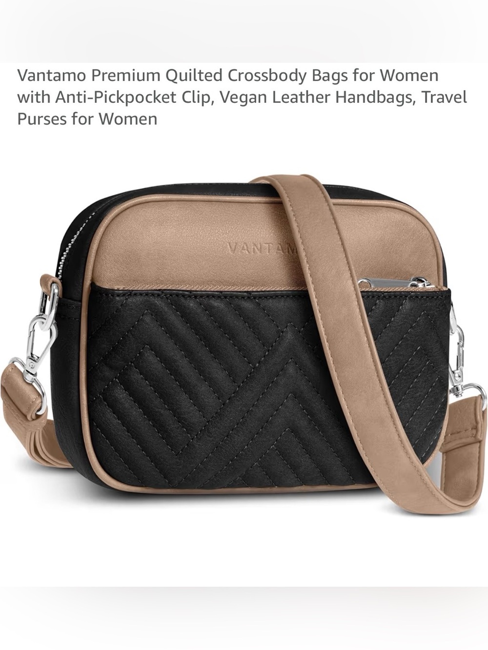 Quilted Black & Taupe Crossbody Bag for Women